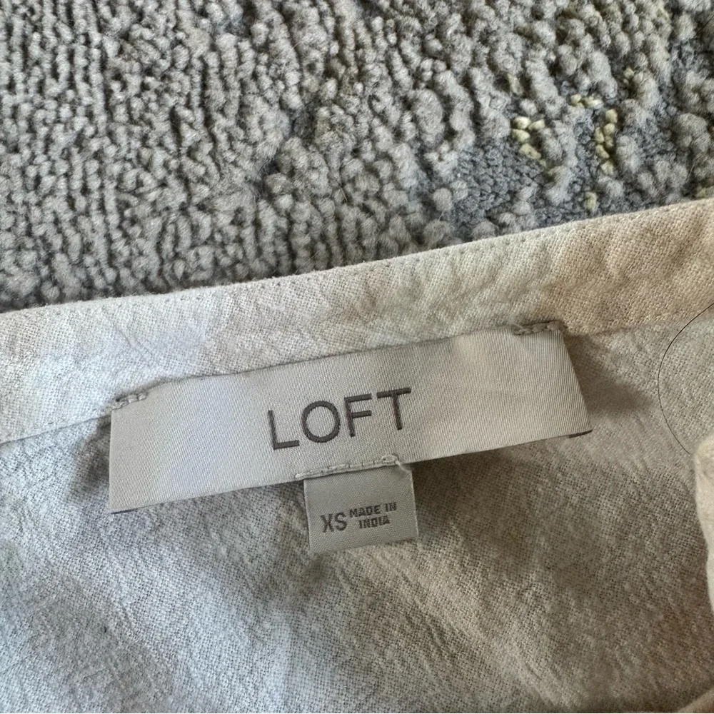 Loft puff balloon sleeve top shirt linen cream tan stripe XS
